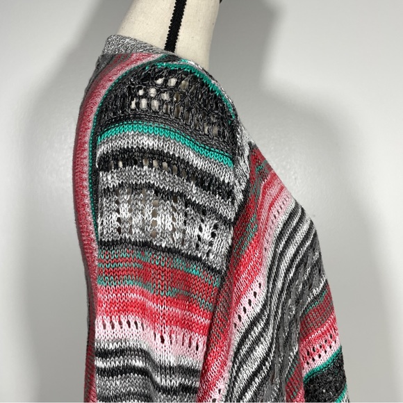 Poof Red Gray Black Open Front Knit Fringe Boho Long Sleeve Cardigan Sweater S - Picture 11 of 11